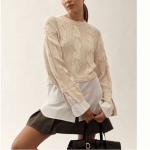 Nwt pilcro Cream Textured Knit twofer cotton Sweater